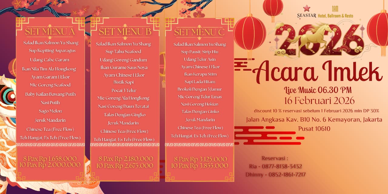 Rayakan Imlek 2026 dengan Acara Spesial & Set Menu Eksklusif di Seastar Resto Jakarta