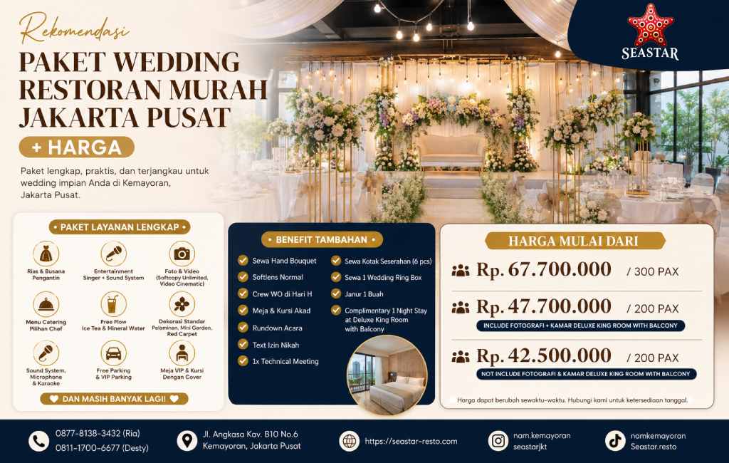 Rekomendasi Paket Wedding Restoran Murah Jakarta Pusat + Harga