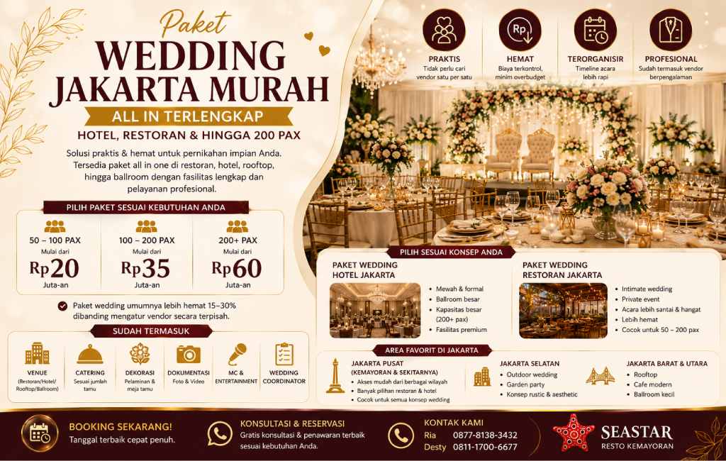 Paket Wedding Jakarta Murah & All In Terlengkap (Hotel, Restoran & 200 Pax)